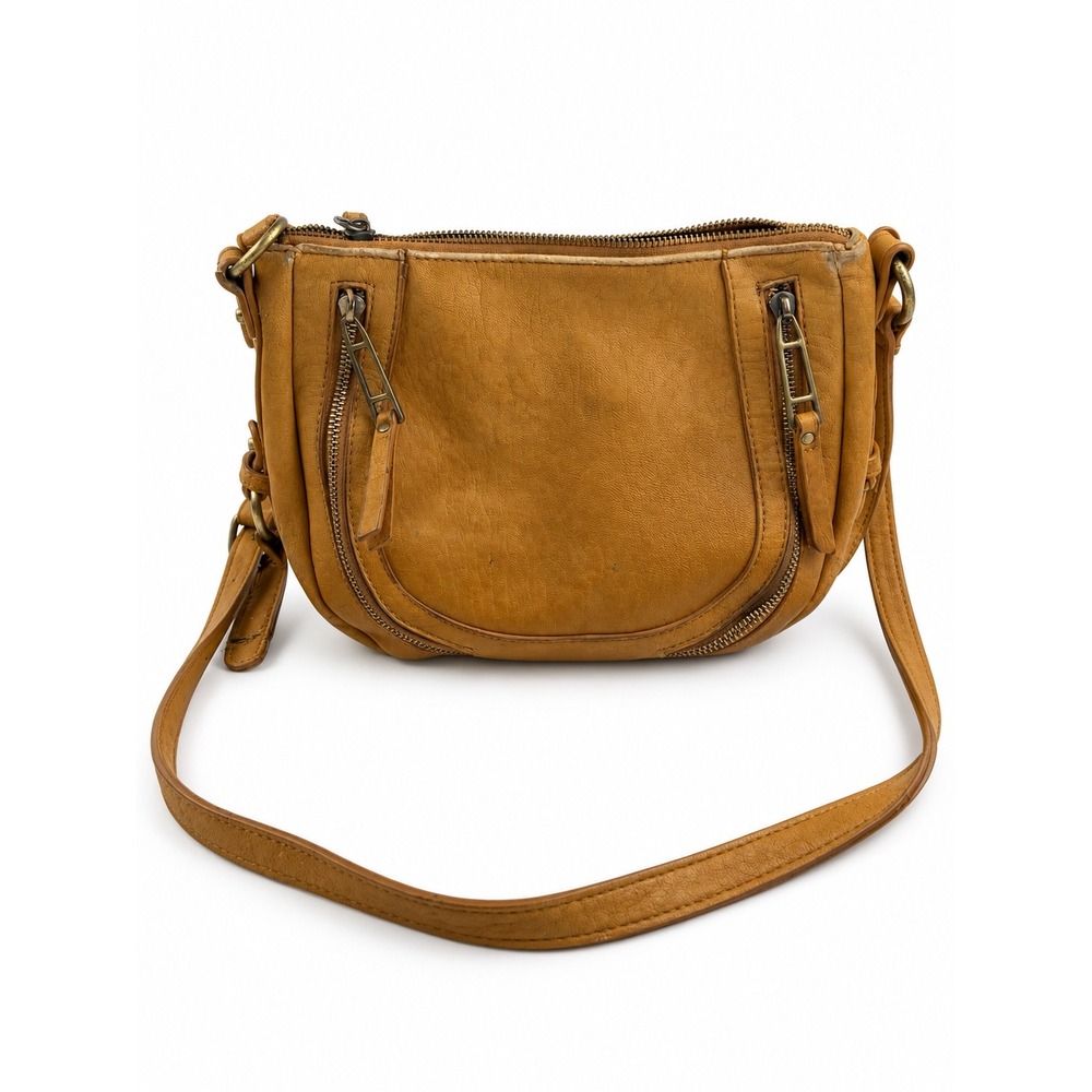 Anthropologie Vintage Y2K Leather Cognac Tan Boho Crossbody Shoulder Bag